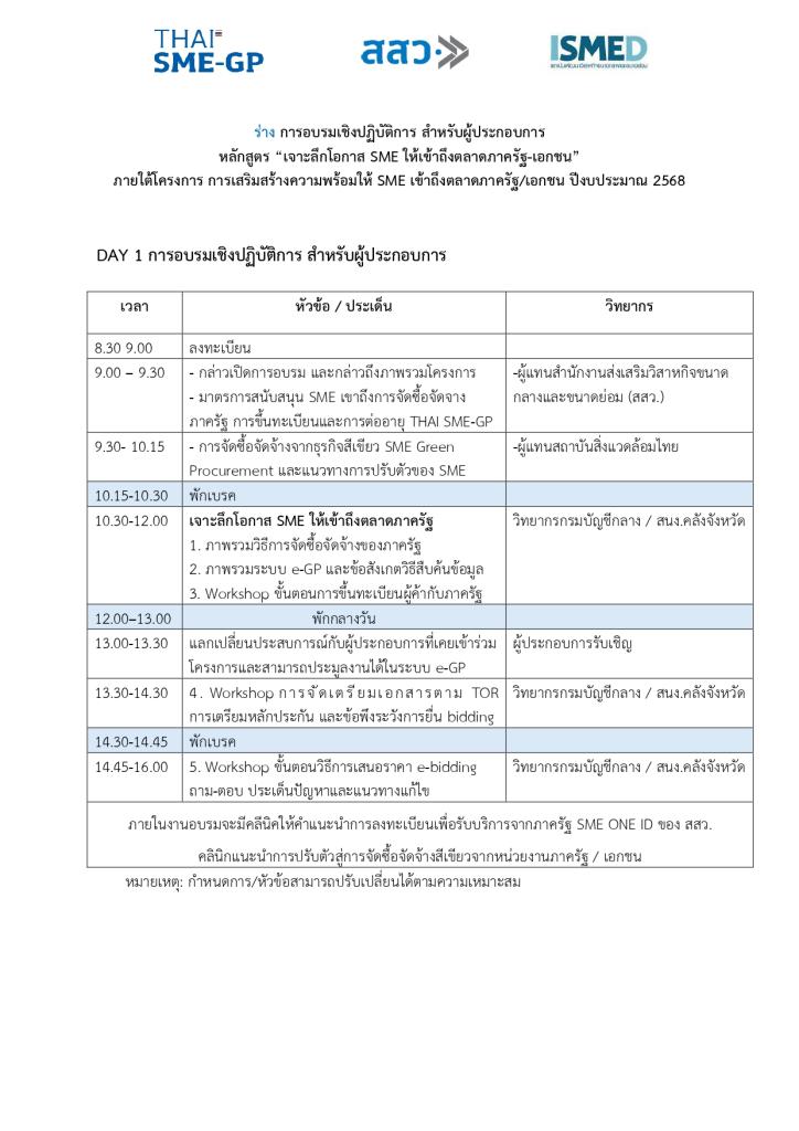 รับสมัครผู้ประกอบการเข้าร่วมกิจกรรมเสริมสร้างความพร้อมให้ SME เข้าสู่ตลาดภาครัฐ/ภาคเอกชน