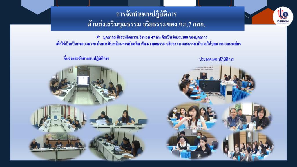 DIPROM Center 7 เผยแพร่เอกสาร สื่อ องค์ความรู้จากการดำเนินการเป็นองค์กรคุณธรรมต้นแบบ