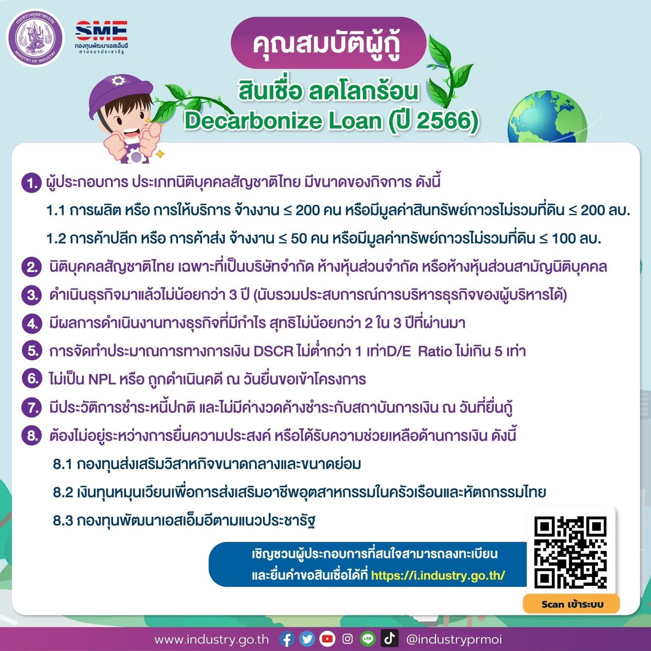 ประชาสัมพันธ์ให้กับผู้ประกอบการที่สนใจ "กองทุนพัฒนาเอสเอ็มอีตามแนวประชารัฐ ประจำปีงบประมาณ พ.ศ. 2566" เปิดรับคำขอสินเชื่อโครงการ "สินเชื่อลดโลก ร้อน (Decarbonize Loan) ปี 2566