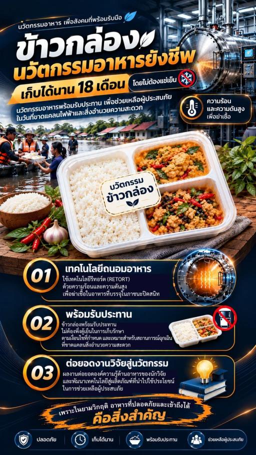 นวัตกรรมข้าวกล่อง อาหารยังชีพแห่งอนาคต เก็บได้นาน 18 เดือน โดยไม่ต้องแช่เย็น
